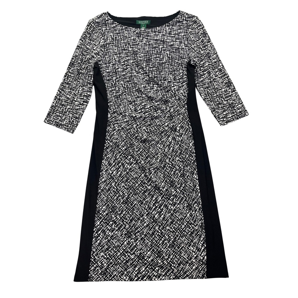 Lauren‎ Ralph Lauren Dress Sheath Black White Career 3/4 Sleeve Size 12